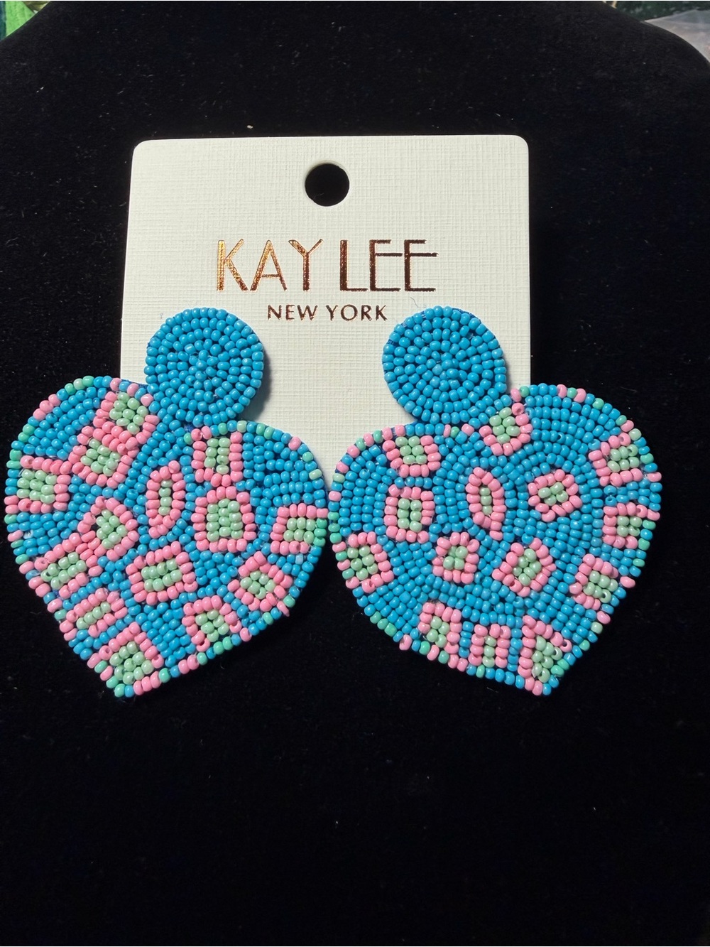 Earrings Kay Lee Turquoise Beaded Heart Drop Earrings with Pink & Mint Accents